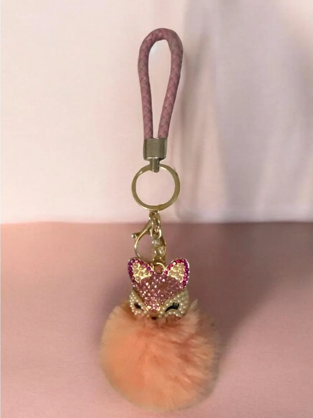 Pink Fox Pom-Pom Keychain